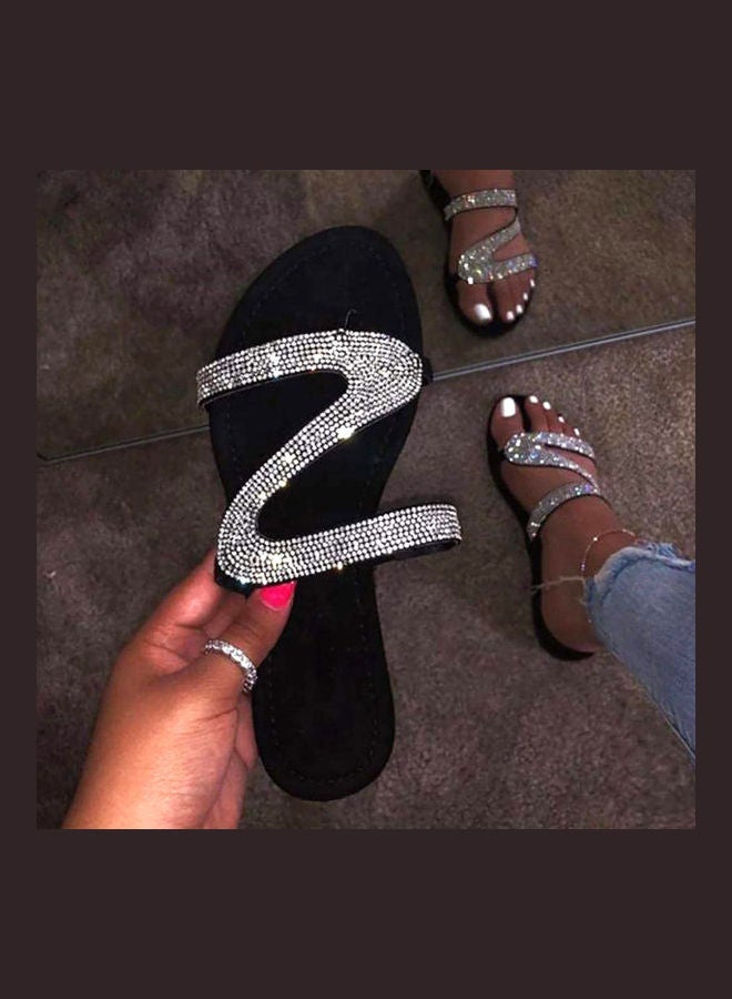 Women Fashion Rhinestone Inlaid Anti-Slip Slippers Pink/Black  - Image 2