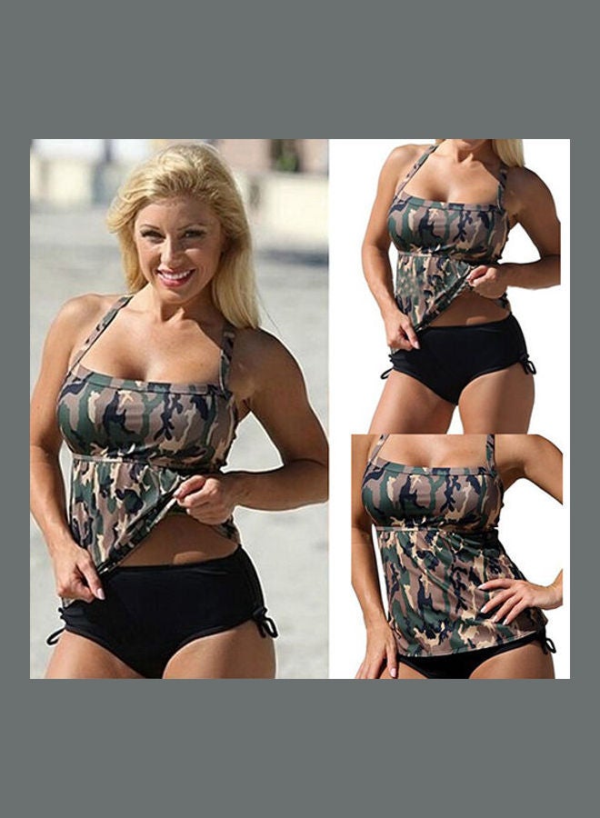 بدلة سباحة بحزام بطبعة شاطئ  - Image 2