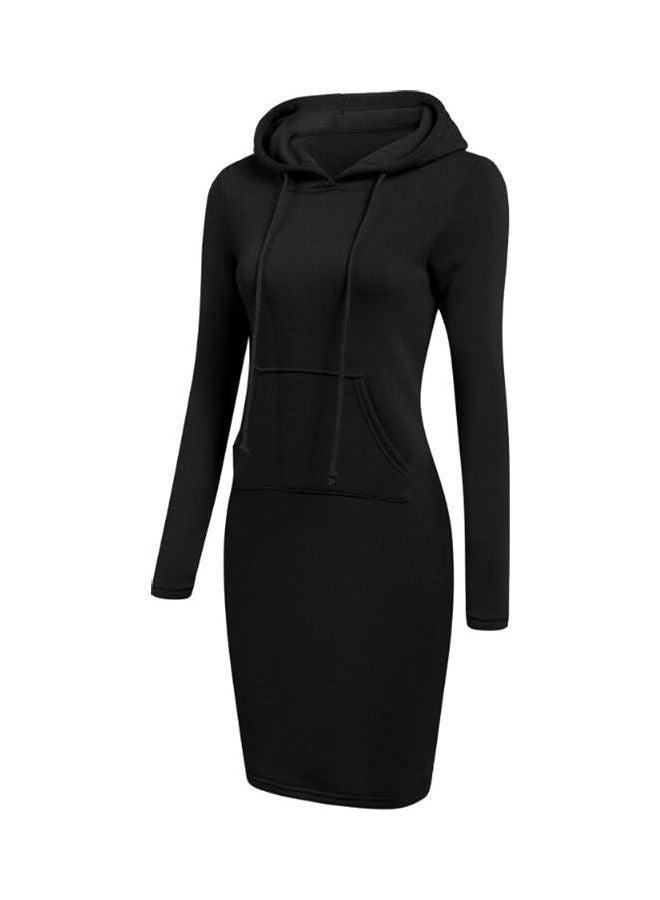 Solid Long Hoodie With Pockets Black  - Image 1