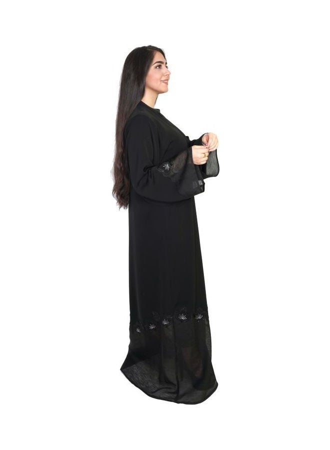 Crepe Fabric with Chiffon and Embroidery Hand Work Abaya Black - Image 2