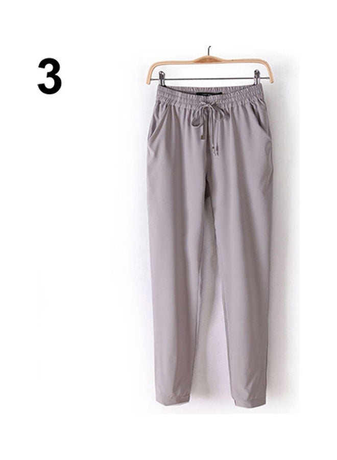 Drawstring Elastic Waist Chiffon Trousers Harem Pants Grey