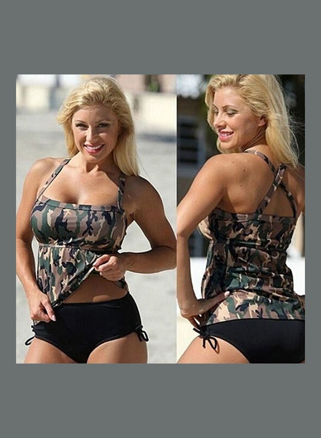 بدلة سباحة بحزام بطبعة شاطئ  - Image 1