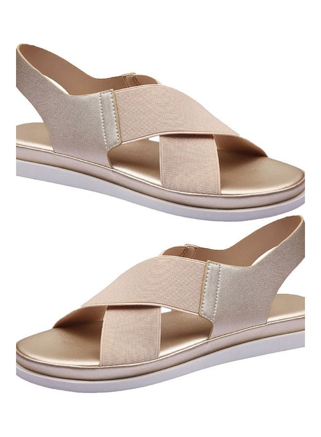 Women Summer Cross Strap Stretchy Flat Non Slip Open Toe  Shoes Beige