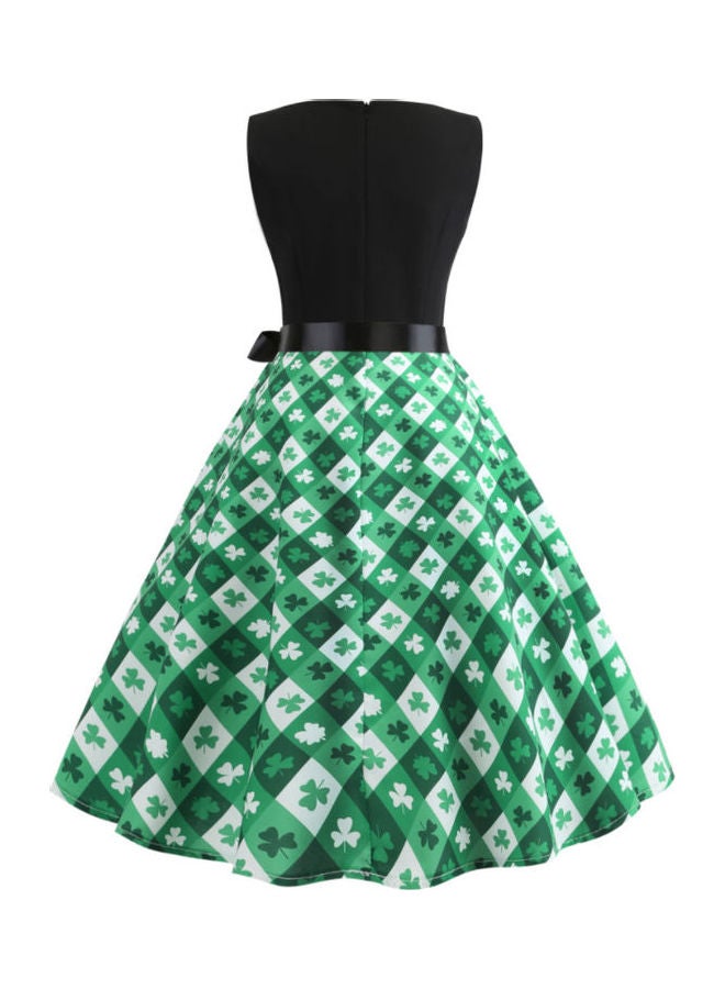 أوتاد فستان أنيق مزين بطبعة عصرية أخضر/ أسود - Image 2