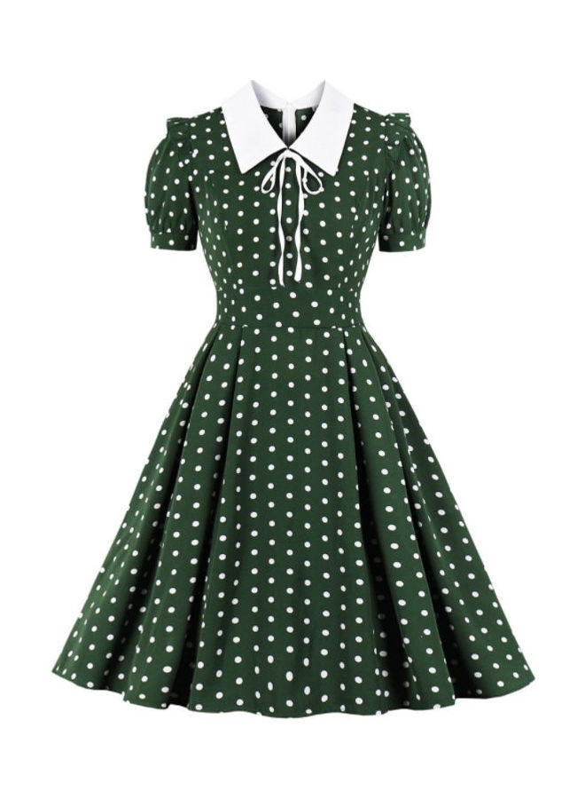 OUTAD Polka Dot Print Elegant Sweet Dress Green  - Image 1
