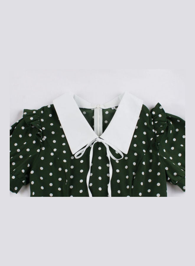 OUTAD Polka Dot Print Elegant Sweet Dress Green  - Image 3