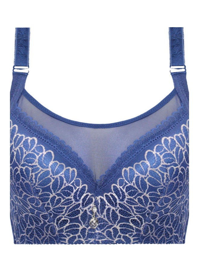Women Underwire Push Up Lace Bra Blue/Golden