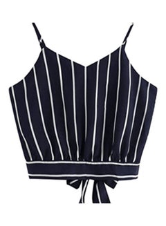 Stripe V Neck Sleeveless Lace Up Vest Black
