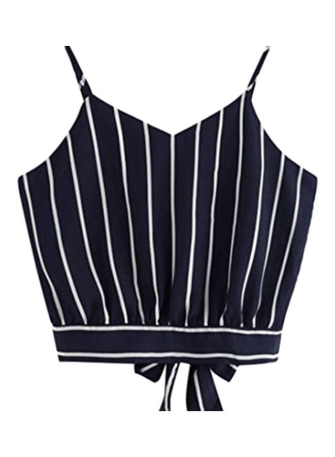 Generic - Stripe V Neck Sleeveless Lace Up Vest Black - Image 1