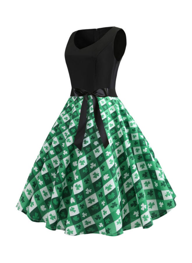 أوتاد فستان أنيق مزين بطبعة عصرية أخضر/ أسود - Image 3