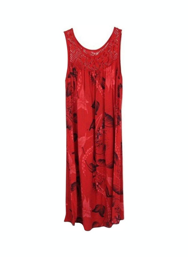 فستان مطبوع ومتوسط الطول أحمر وأسود