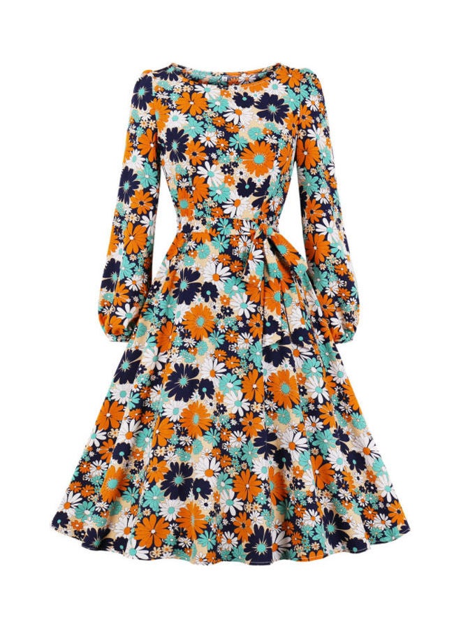 OUTAD Retro Floral Print Dress Multicolour - Image 1