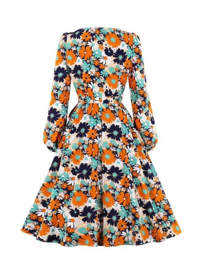 OUTAD Retro Floral Print Dress Multicolour - Image 2