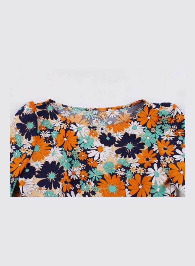 OUTAD Retro Floral Print Dress Multicolour - Image 3