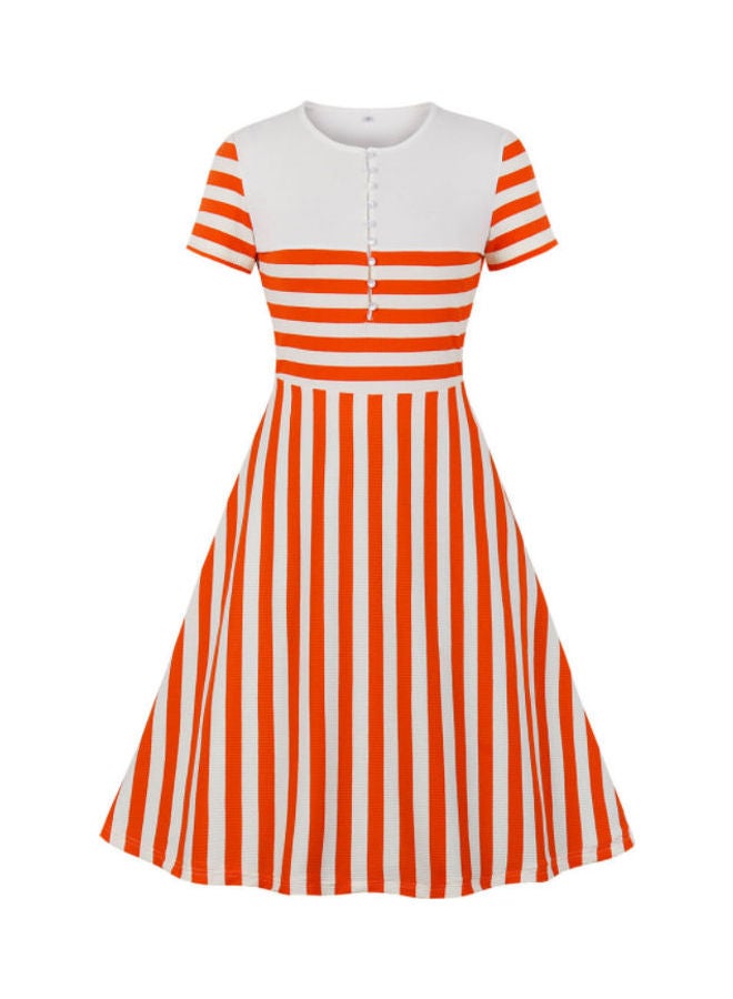 OUTAD Fashionable Casual Dress Orange/White - Image 1