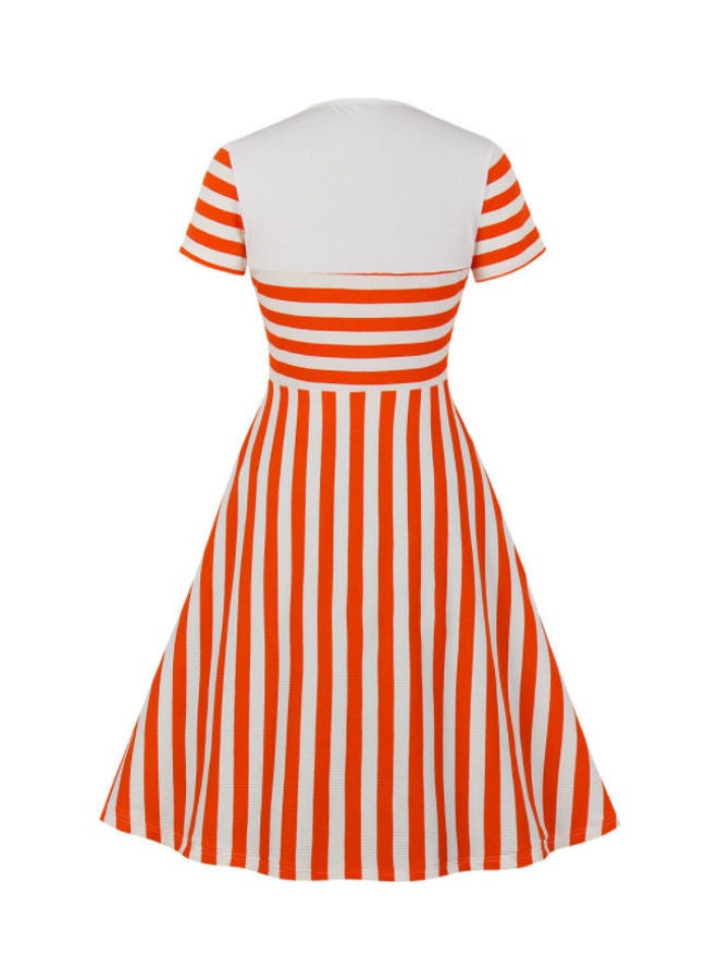 OUTAD Fashionable Casual Dress Orange/White - Image 2