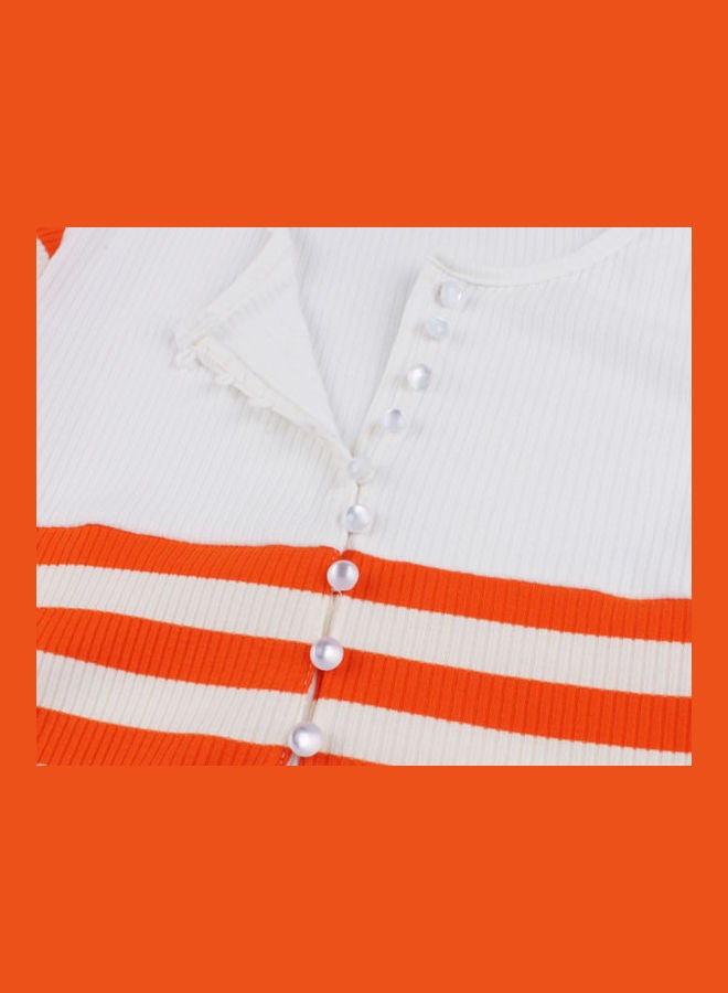 OUTAD Fashionable Casual Dress Orange/White - Image 4