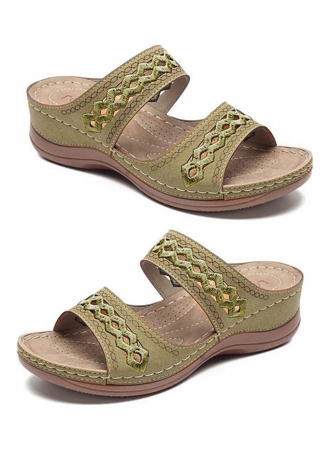 Generic - Women Anti Slip Low Wedge Hollow Out Platform Slippers Green - Image 1