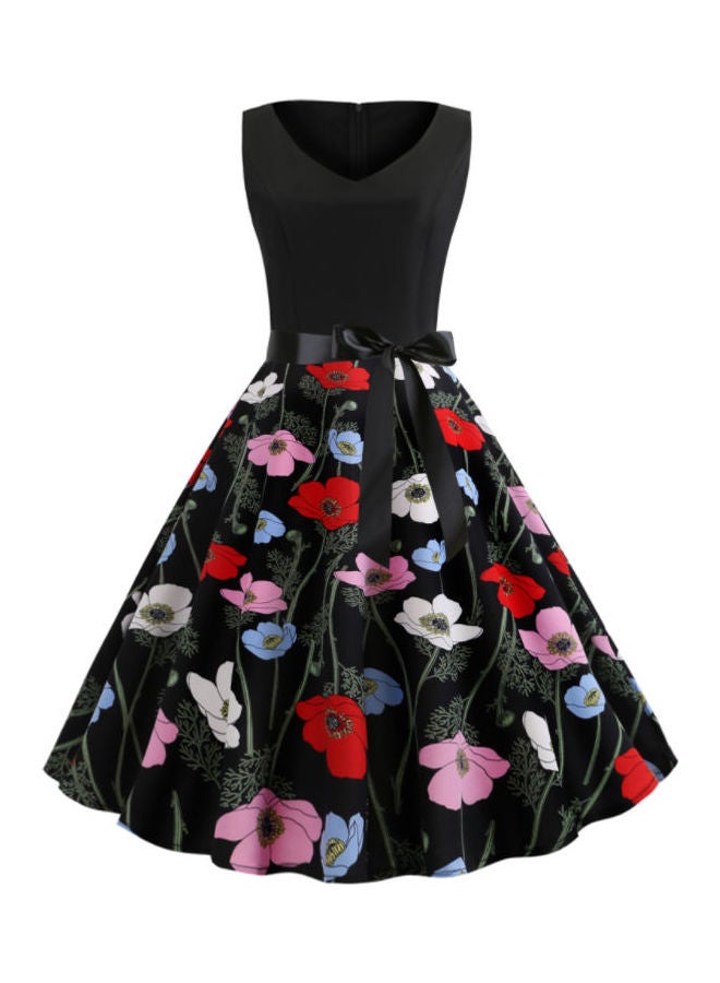 OUTAD Fashionable Floral Print Dress Multicolour - Image 1