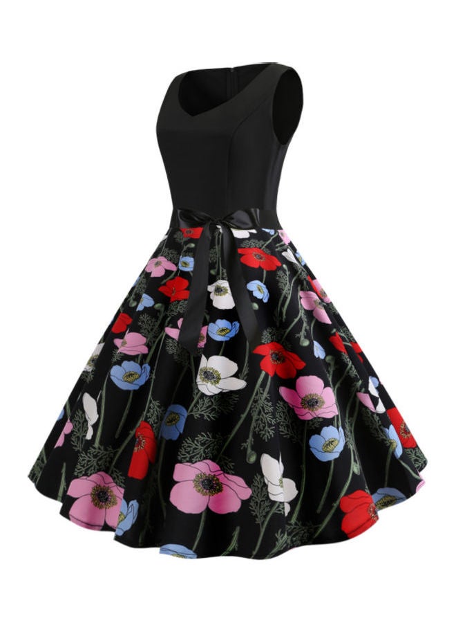 OUTAD Fashionable Floral Print Dress Multicolour - Image 3