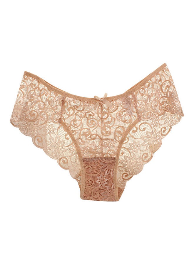 Soft Lace Bowknot Transparent Lingerie Beige - Image 1