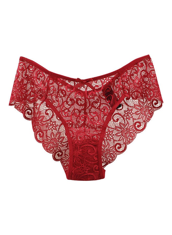 Soft Lace Bowknot Transparent Lingerie Red