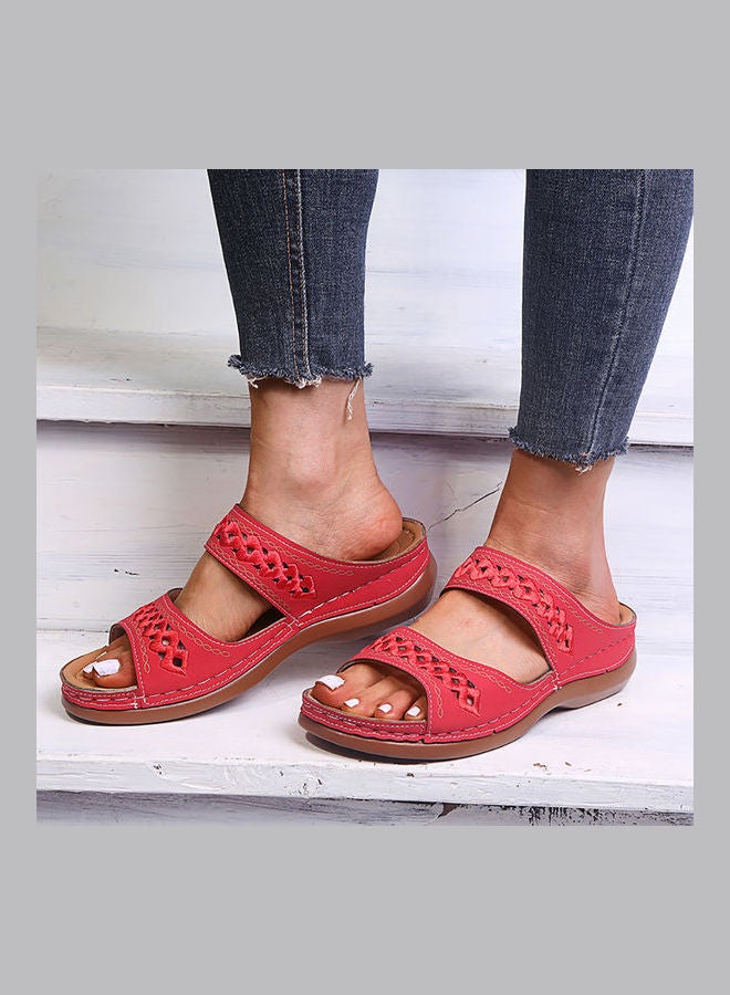 Generic - Women Anti Slip Low Wedge Hollow Out Platform Slippers Red - Image 1
