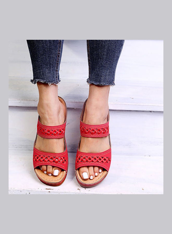 Generic - Women Anti Slip Low Wedge Hollow Out Platform Slippers Red - Image 1