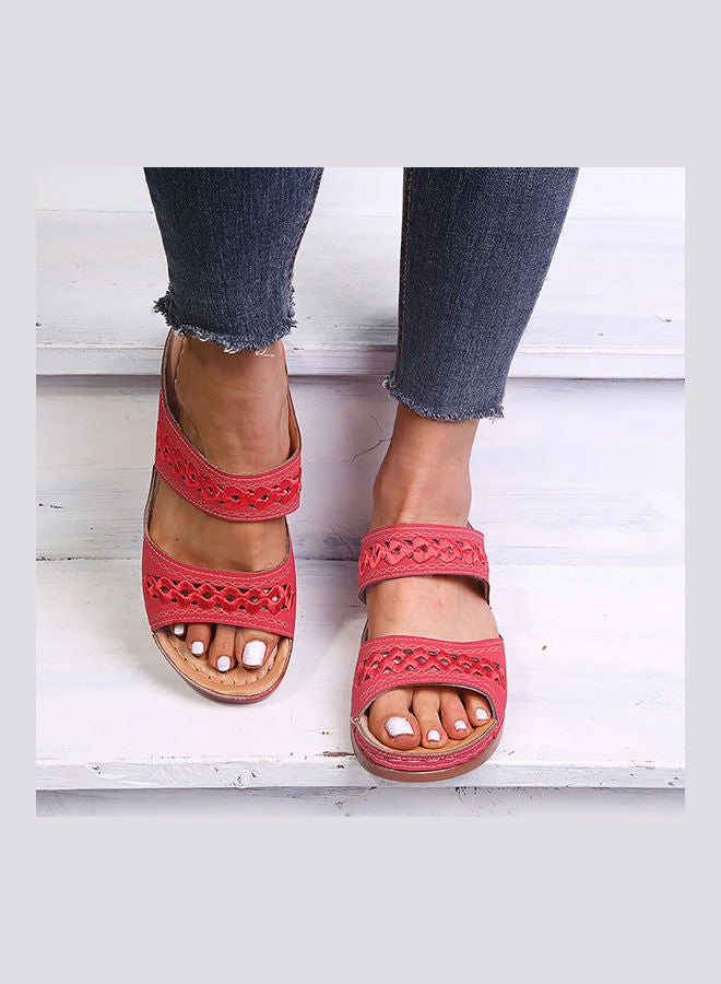 Generic - Women Anti Slip Low Wedge Hollow Out Platform Slippers Red - Image 1