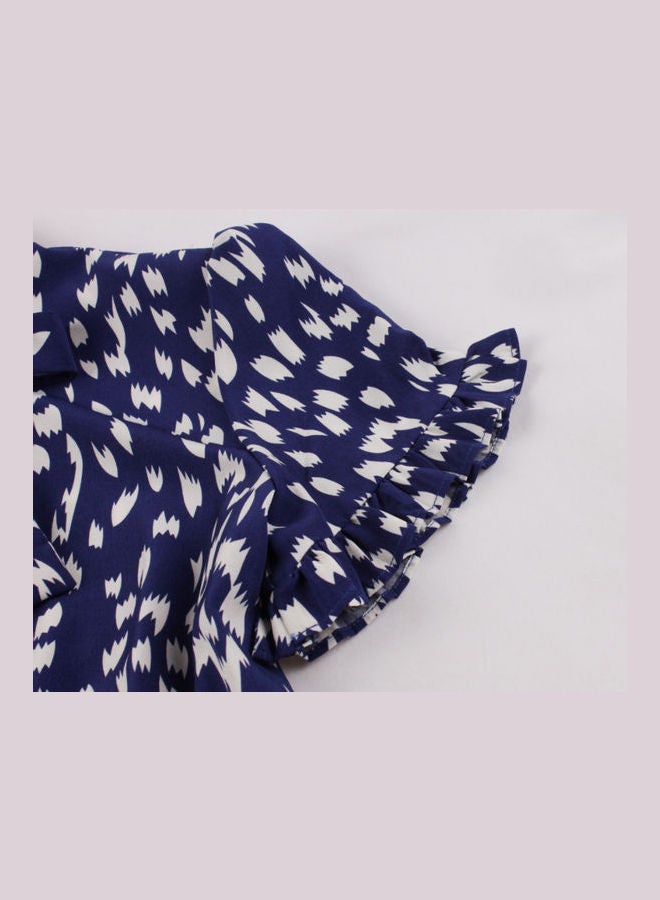 أوتاد فستان أنيق برباط ومزين بطبعة وبكسرات أزرق/ أبيض - Image 5