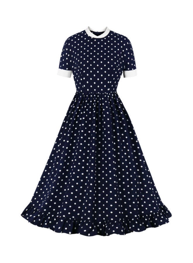 OUTAD Polka Dot Print Elegant Dress Blue  - Image 1