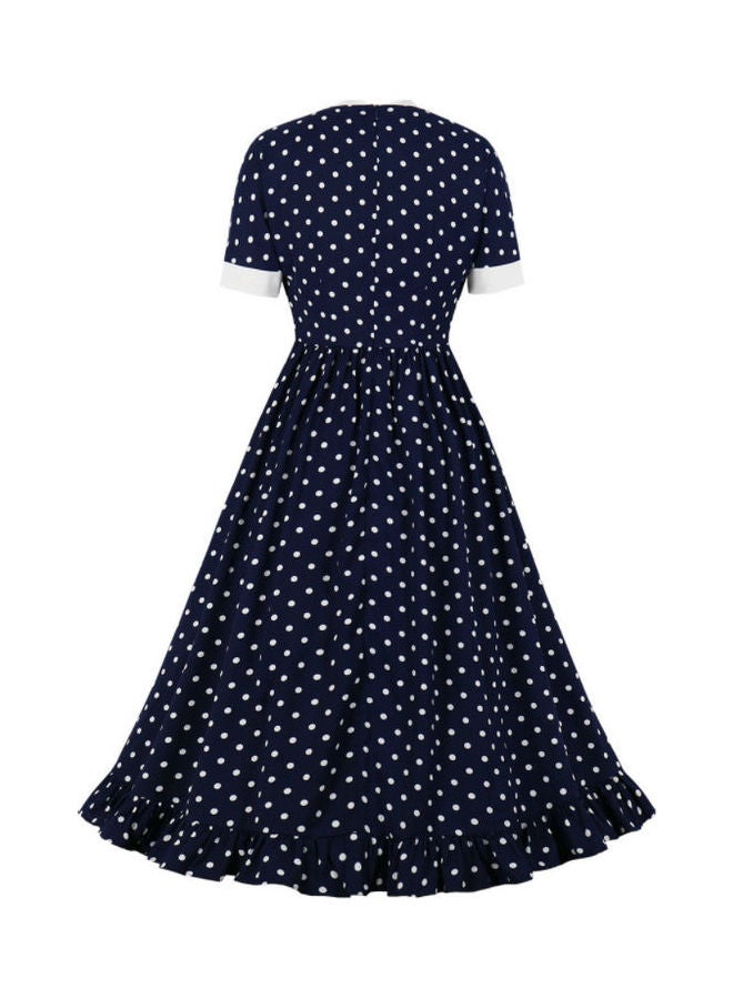 OUTAD Polka Dot Print Elegant Dress Blue  - Image 2