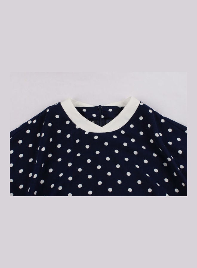 OUTAD Polka Dot Print Elegant Dress Blue  - Image 3