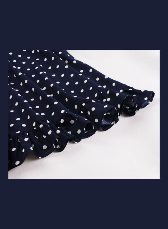 OUTAD Polka Dot Print Elegant Dress Blue  - Image 4