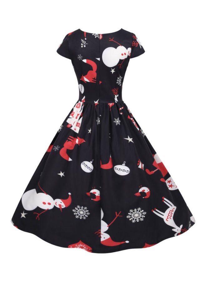 OUTAD Fashionable Printed Dress Black - Image 1