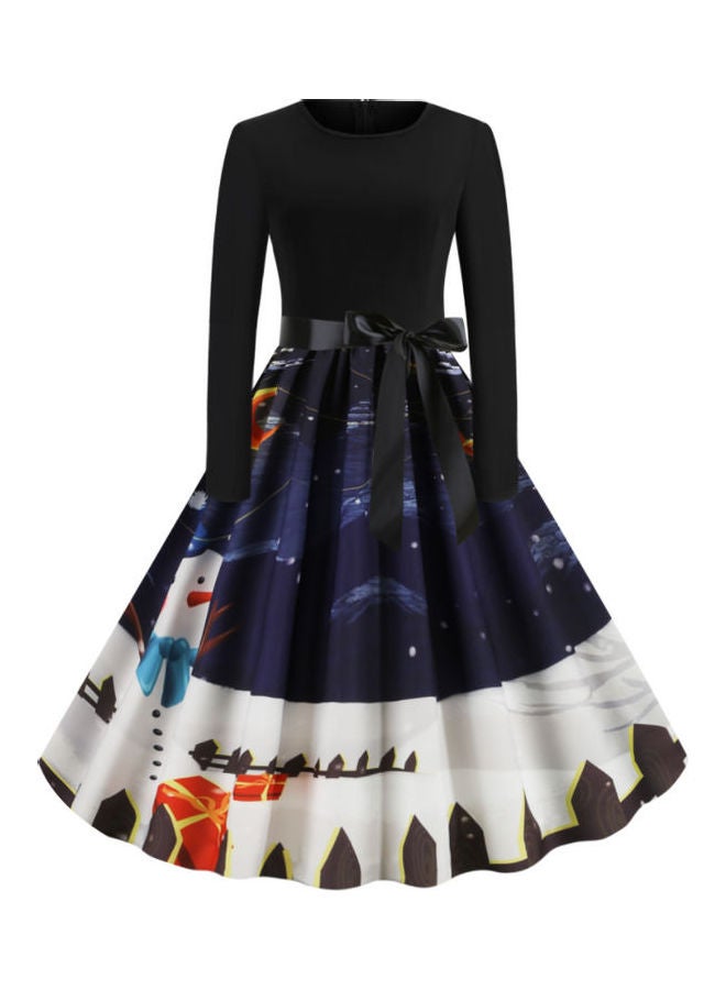 أوتاد فستان عصري للحفلات مزين بطبعة أسود/بني - Image 1