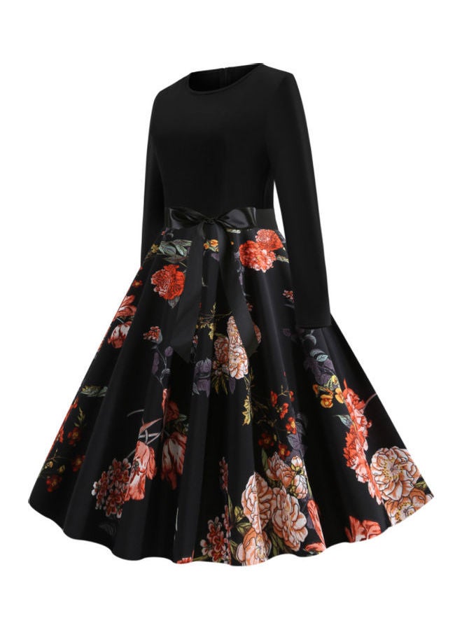 OUTAD Fashionable Floral Print Dress Black - Image 3