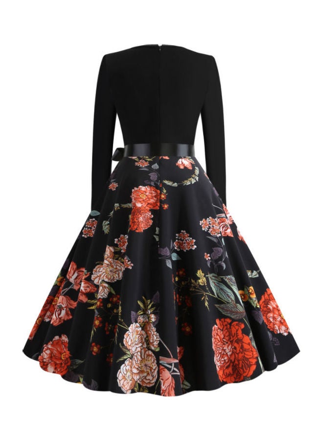 OUTAD Fashionable Floral Print Dress Black - Image 2