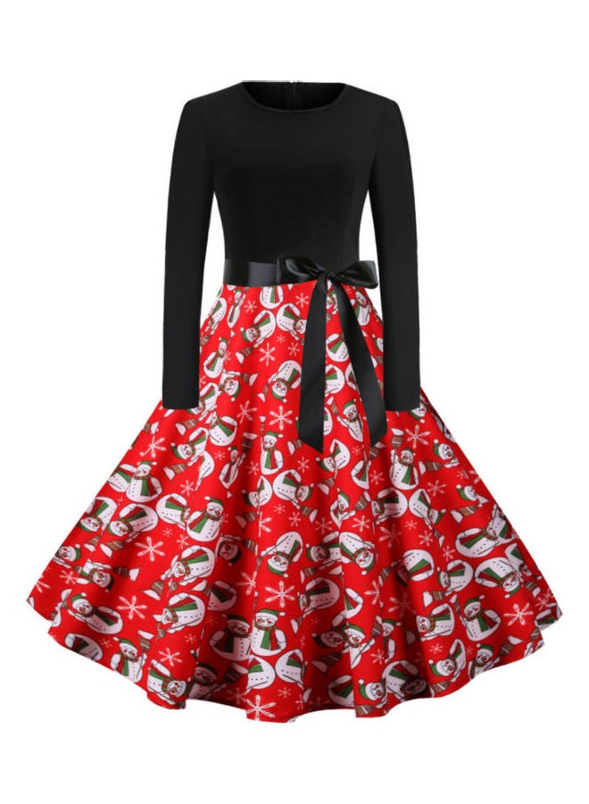 OUTAD Printed Fashionable Party Dress Black/Red - Image 1