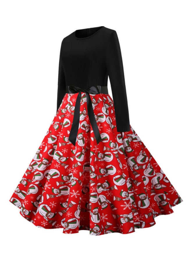 OUTAD Printed Fashionable Party Dress Black/Red - Image 3