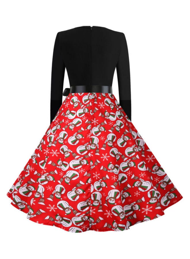 OUTAD Printed Fashionable Party Dress Black/Red - Image 2