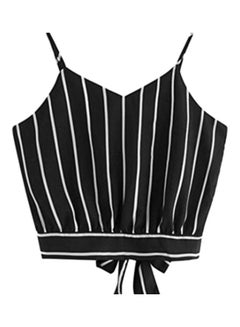 Stripe V Neck Sleeveless Lace Up Vest Black