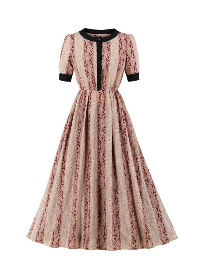 OUTAD Fashionable Print Panel Elegant Dress Multicolour - Image 1