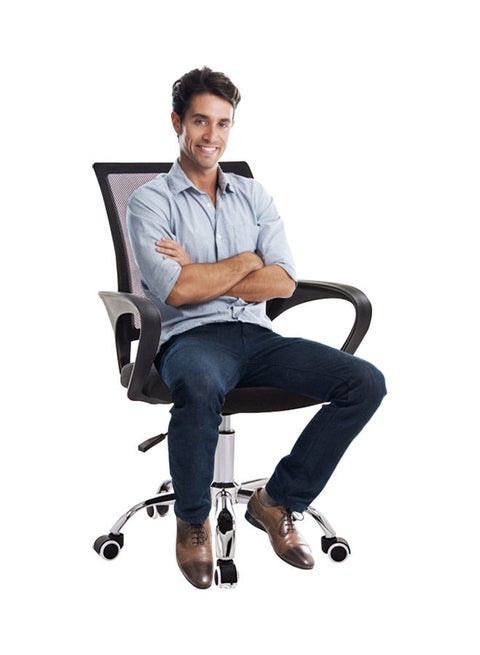 ABS 360° Swivel Wheel Desk Chair Adjustable Height Thickened Sponge Pad Black/Silver 49x49x70cm