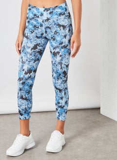 Women's Mid Rise Sports Training Workout Cropped Length Stretch Leggings With Elastic Waist And All Over Print Multicolour