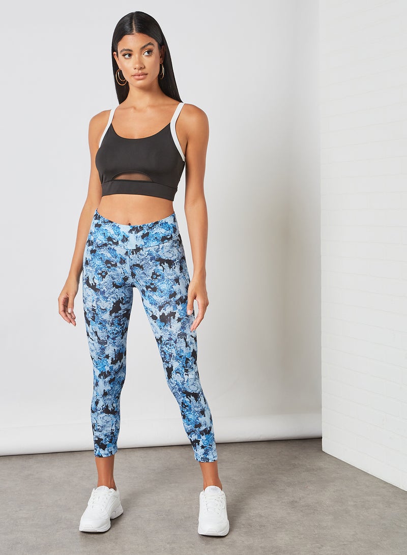 Athletiq - Women's Mid Rise Sports Training Workout Cropped Length Stretch Leggings With Elastic Waist And All Over Print Multicolour - Image 1