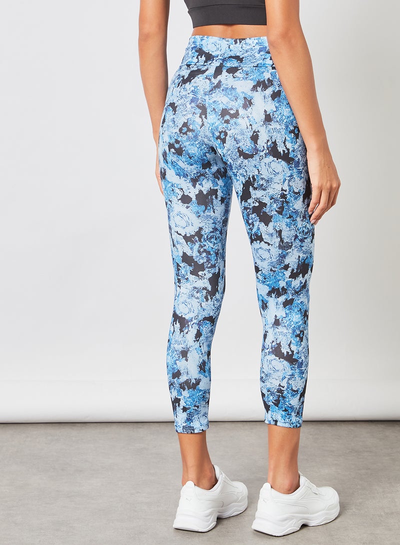 Athletiq - Women's Mid Rise Sports Training Workout Cropped Length Stretch Leggings With Elastic Waist And All Over Print Multicolour - Image 1
