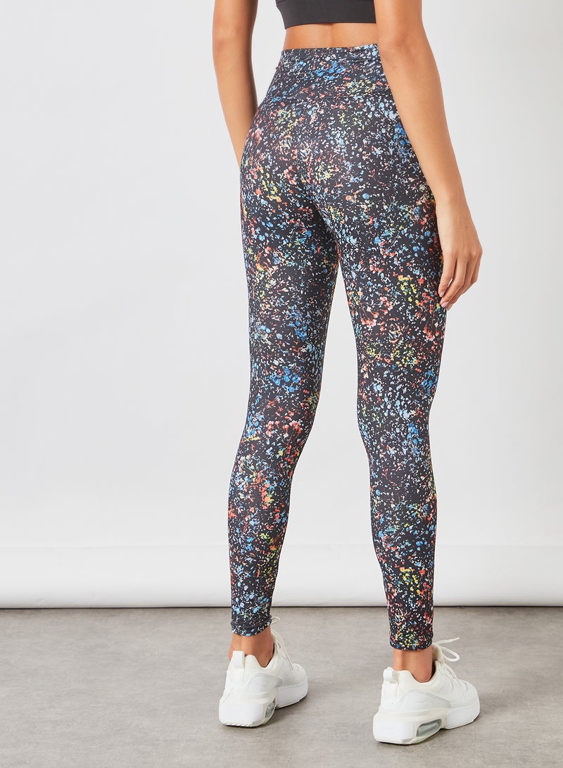 Athletiq - Women's High Rise Sports Training Workout Stretch Leggings With Elastic Waist and All Over Print Multicolour - Image 1