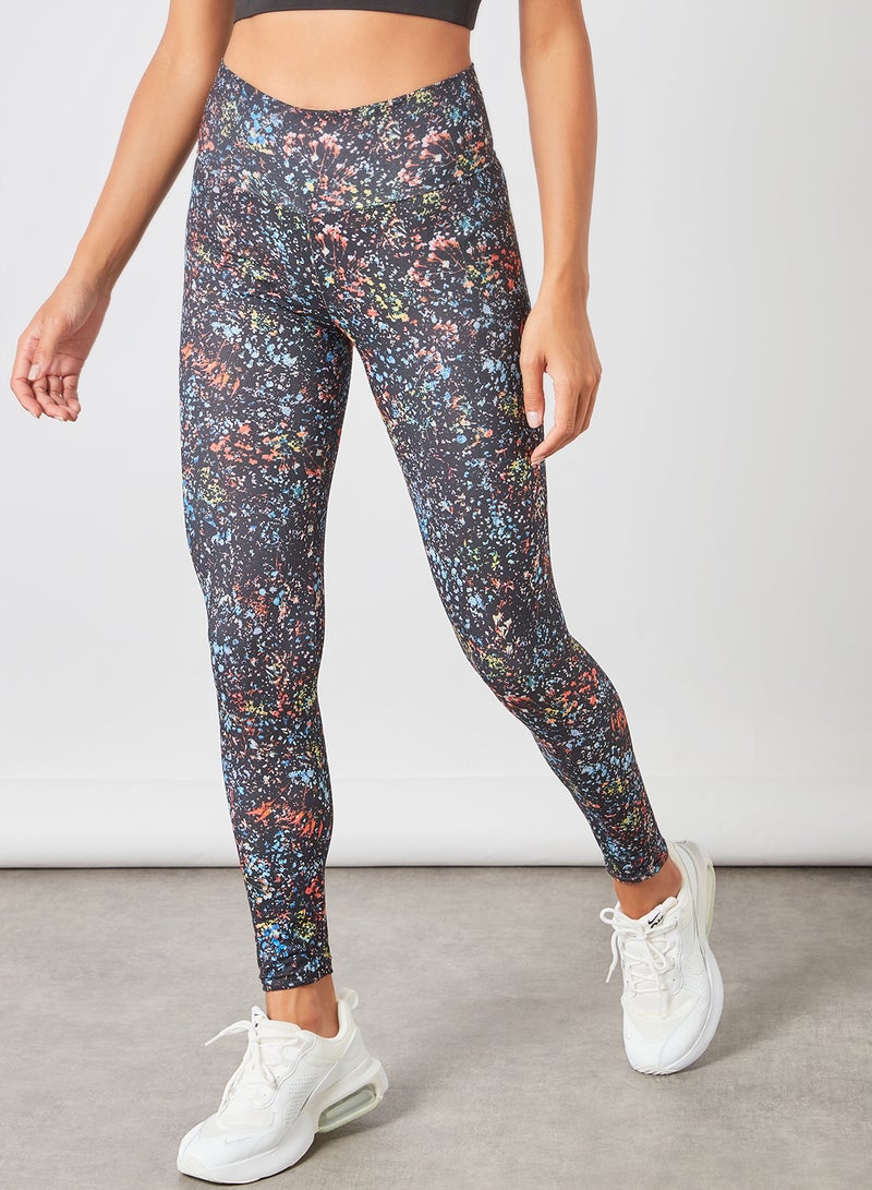 Athletiq - Women's High Rise Sports Training Workout Stretch Leggings With Elastic Waist and All Over Print Multicolour - Image 1