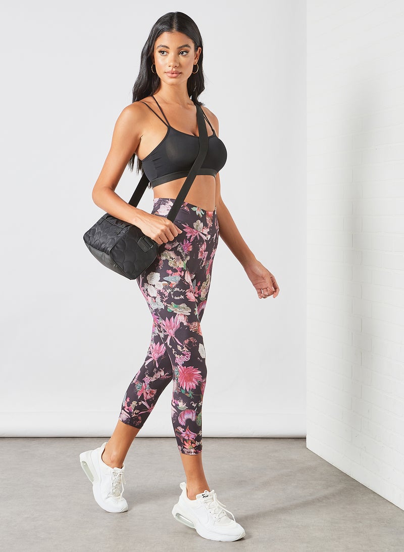 Athletiq - Women's Mid Rise Sports Training Workout Cropped Length Stretch Leggings With Elastic Waist And All Over Print Multicolour - Image 1